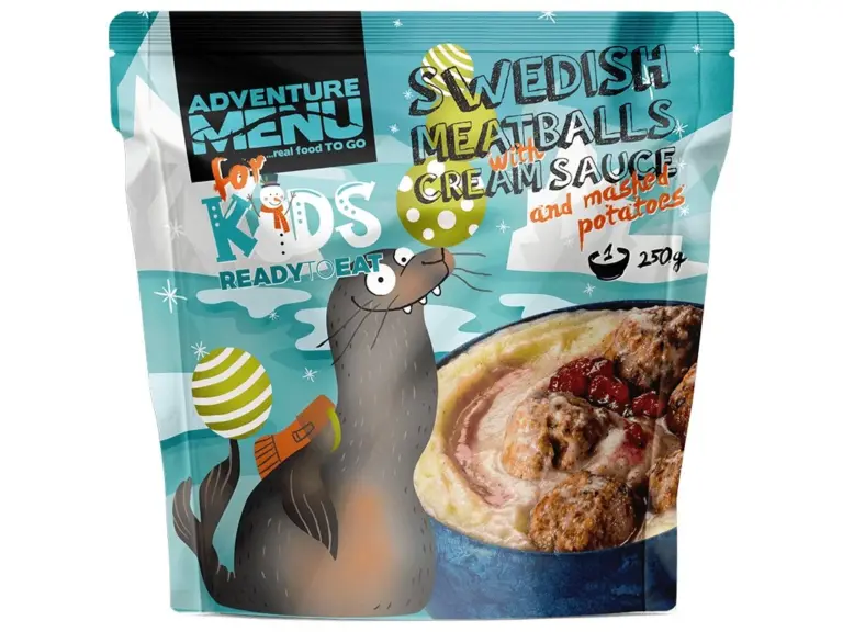 Adventure menu Swedish meatballs with cream sauce and mashed potatoes